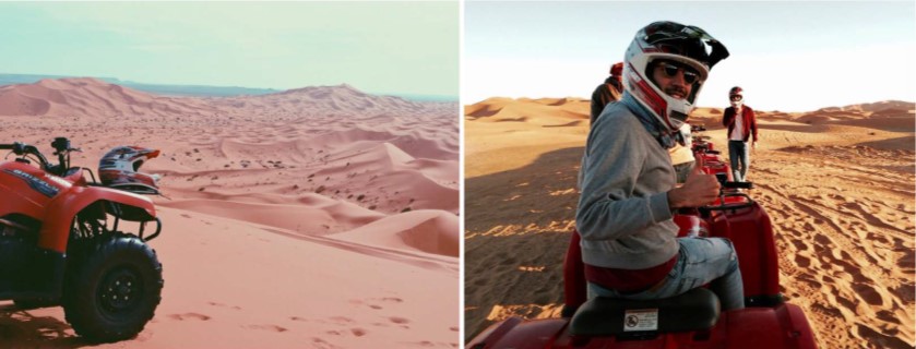 Luxury adventures ATV, buugy and quad at the sahara desert of Merzouga in Morocco at Kam Kam Dunes