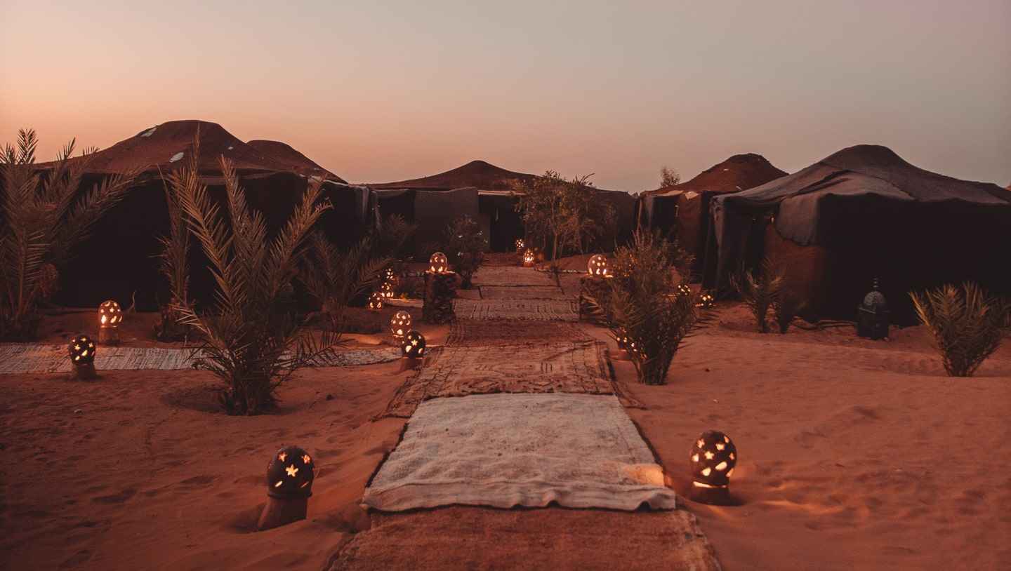 sahara desert camp Kam Kam Dunes in the sunset Haima Adventure