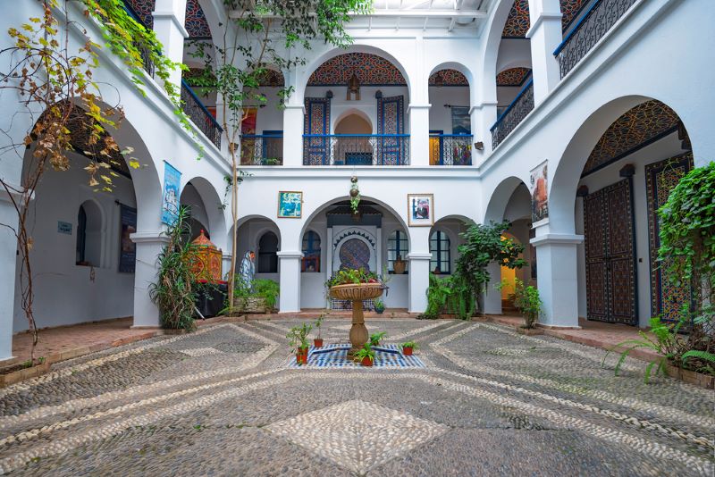 Image of a courtyard of a riad in Morocco.