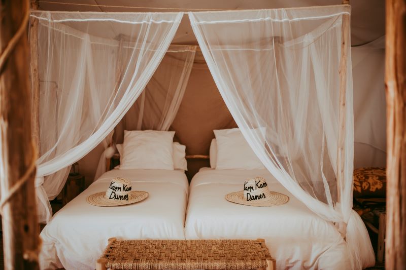 Beds in Kam Kam Dunes, desert camp in Morocco