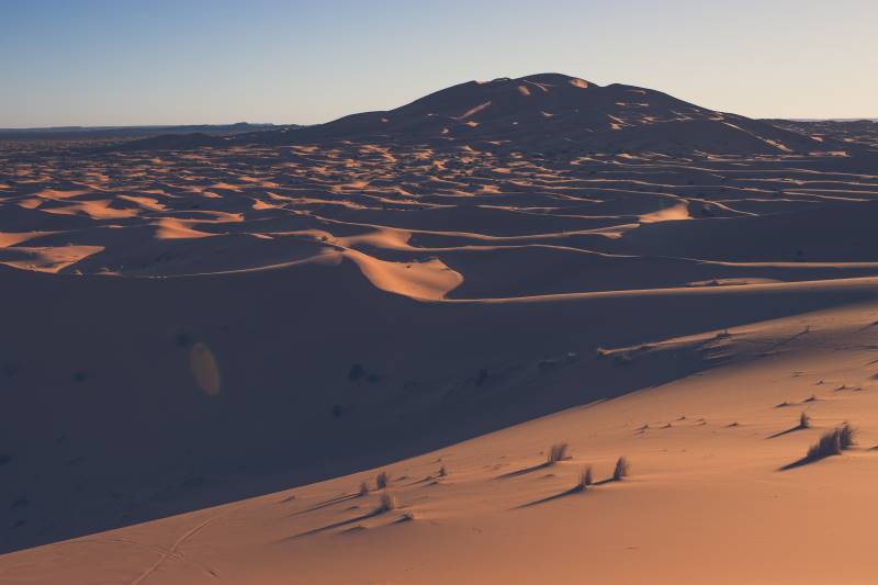 The desert is seen at dawn